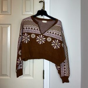 Altar'd State Brown and Purple V-Neck Sweater